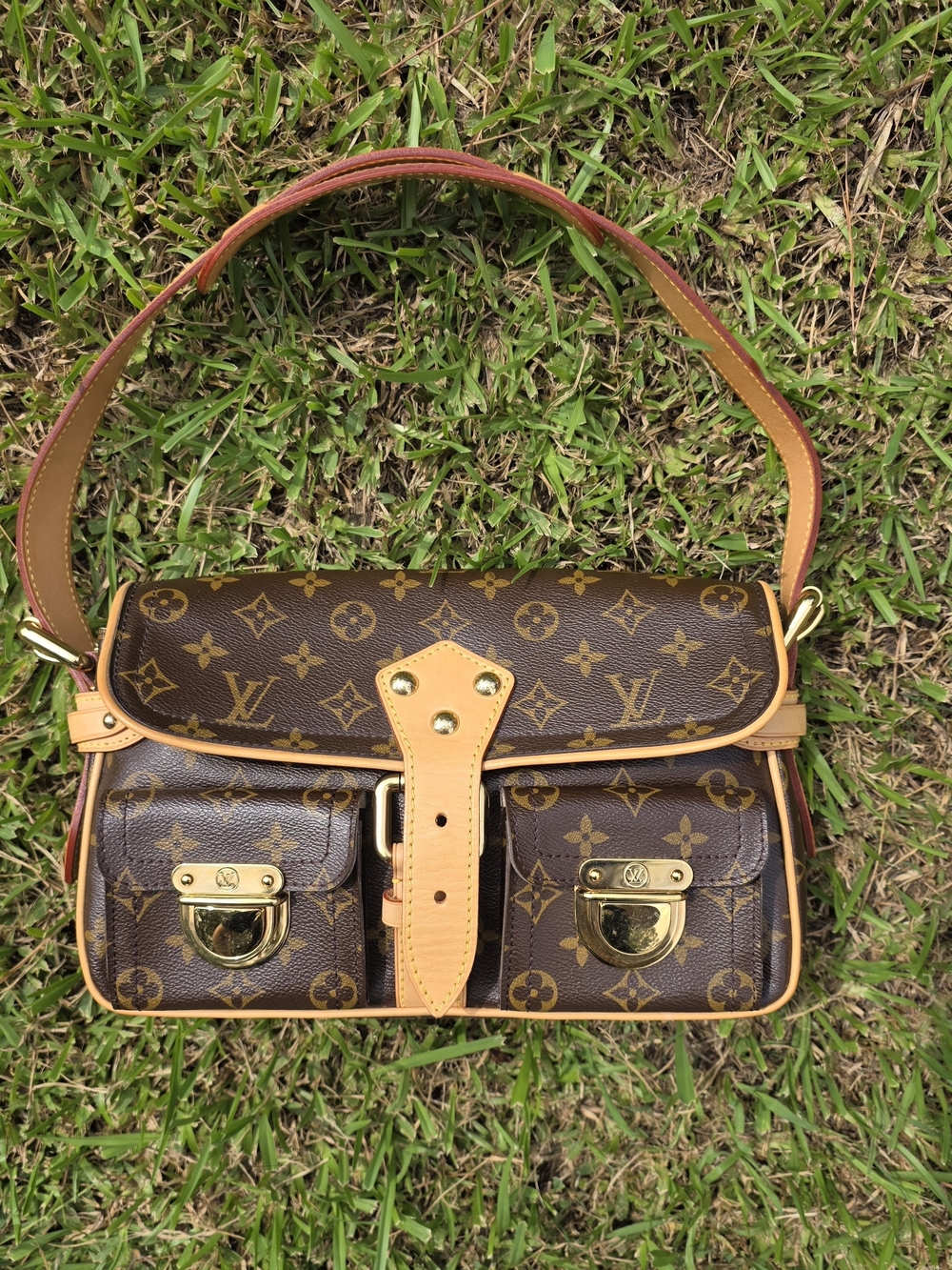 Louis Vuitton Brown Monogram Canvas Shoulder Bag with Tan Trim